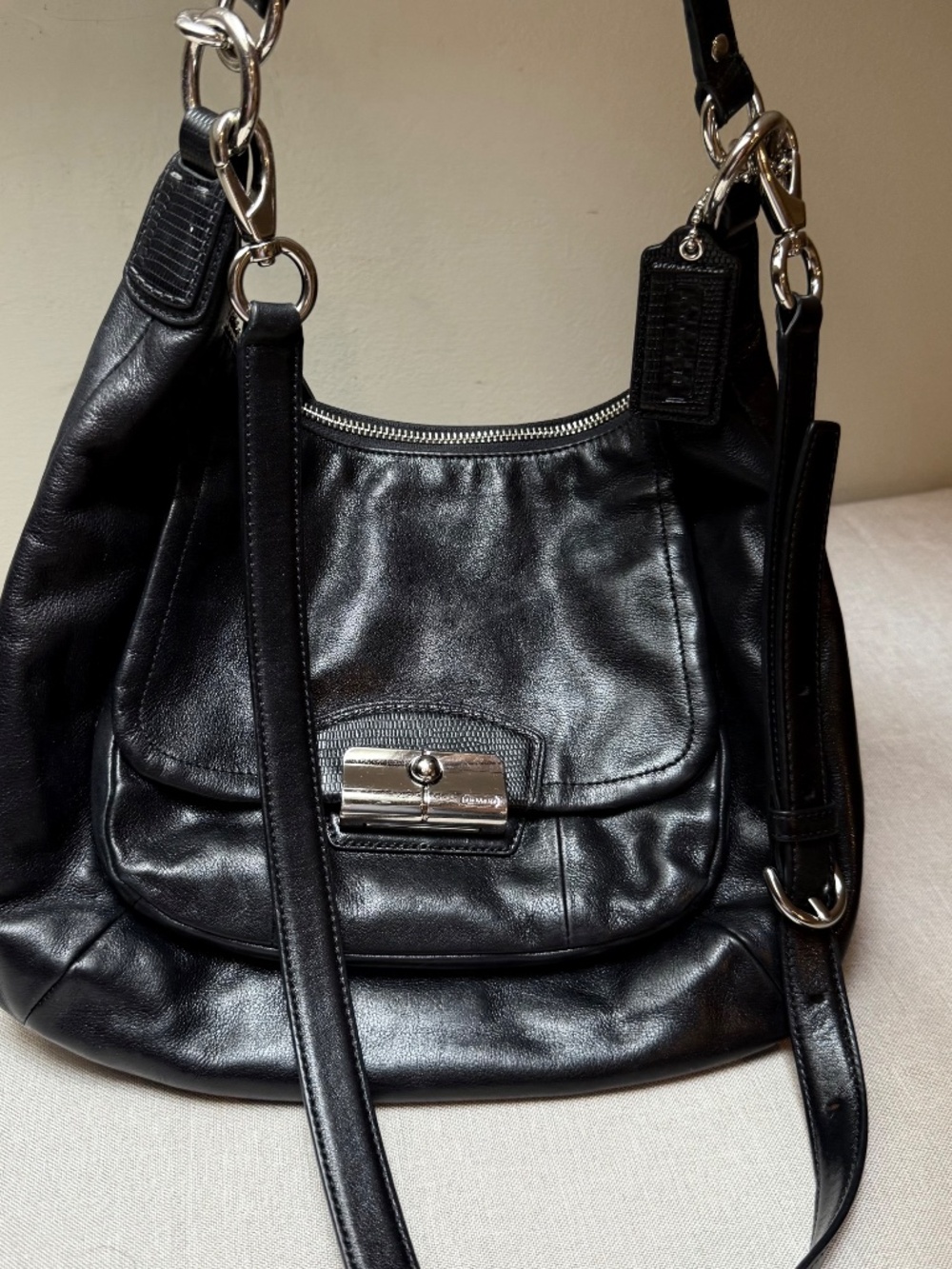 Coach Kristin Black Leather Hobo Bag Purse Handbag With Silver Trim - Picture 9 of 9